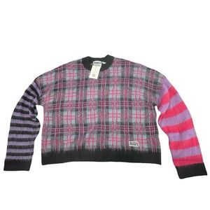 Ragged Jeans Women Sweater Plaid Striped Mixed Pattern Pink Purple Black Small